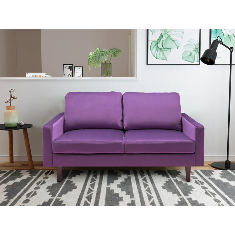 Square Arm Loveseat, Purple Velvet, 35" H x 60" W x 33" D