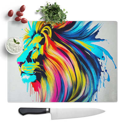 Vibrant Lion Abstract  Glass Chopping Board