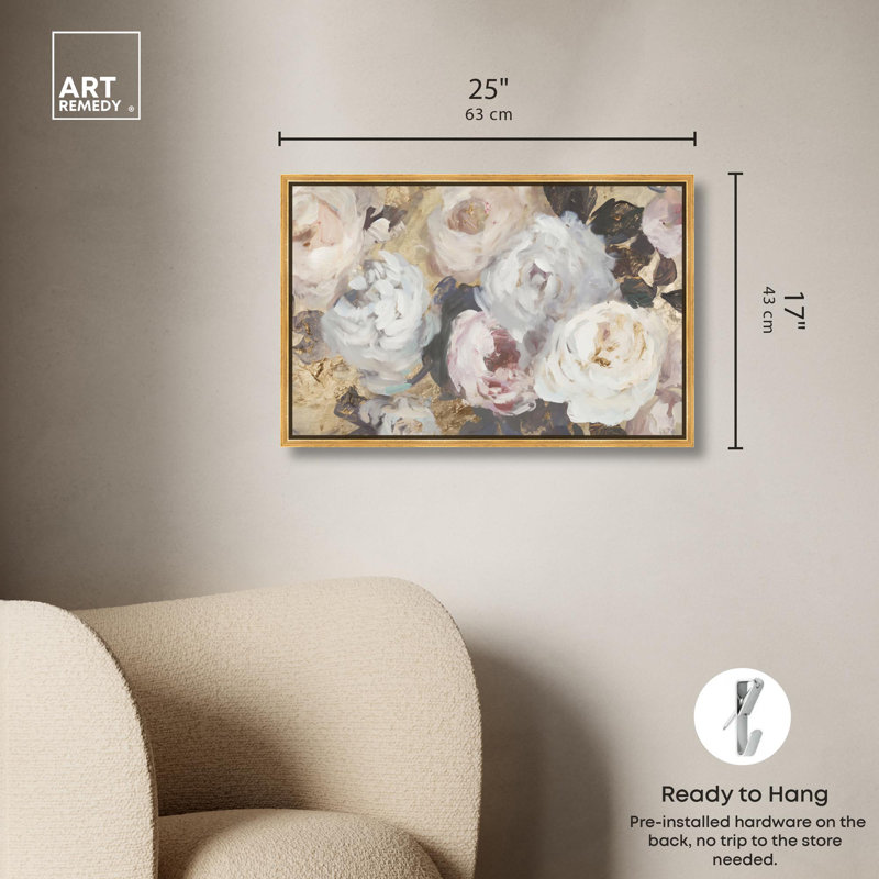 Art, art floral sur toile, Cadre flottant doré, H 17 po x l 25 po