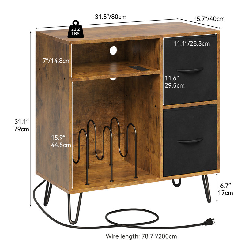 Armoire de rangement audio avec diviseur en métal et tiroirs