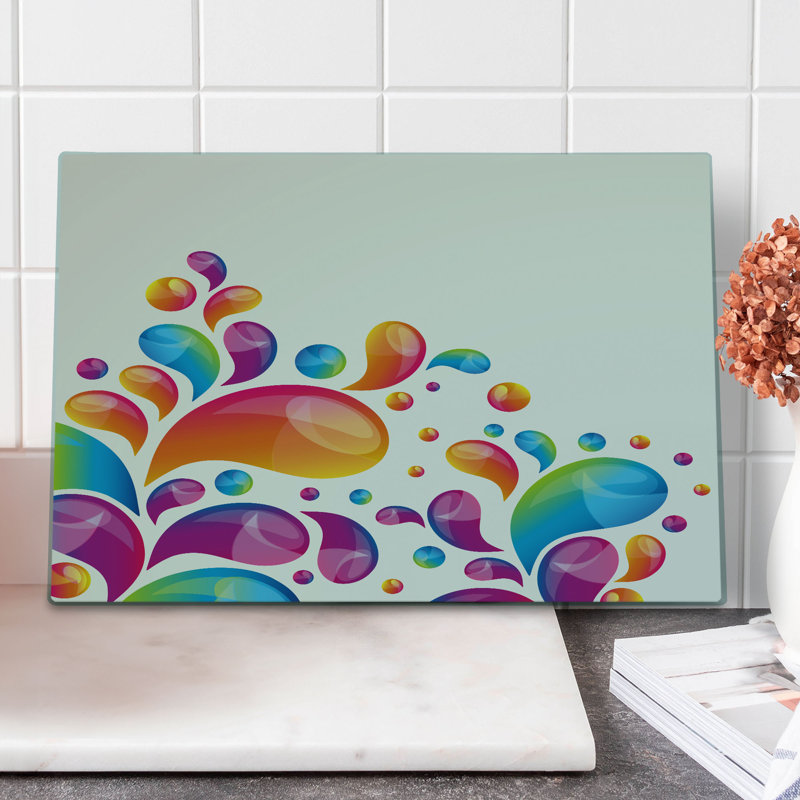 Ambesonne Colorful Cutting Board Large Size Abstract Raindrops Splash Multicolor
