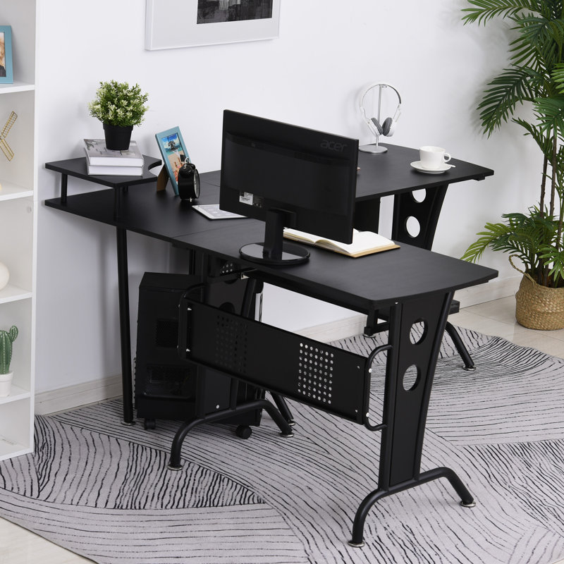 Dinges L-Shaped Computer Desk, Black, Black