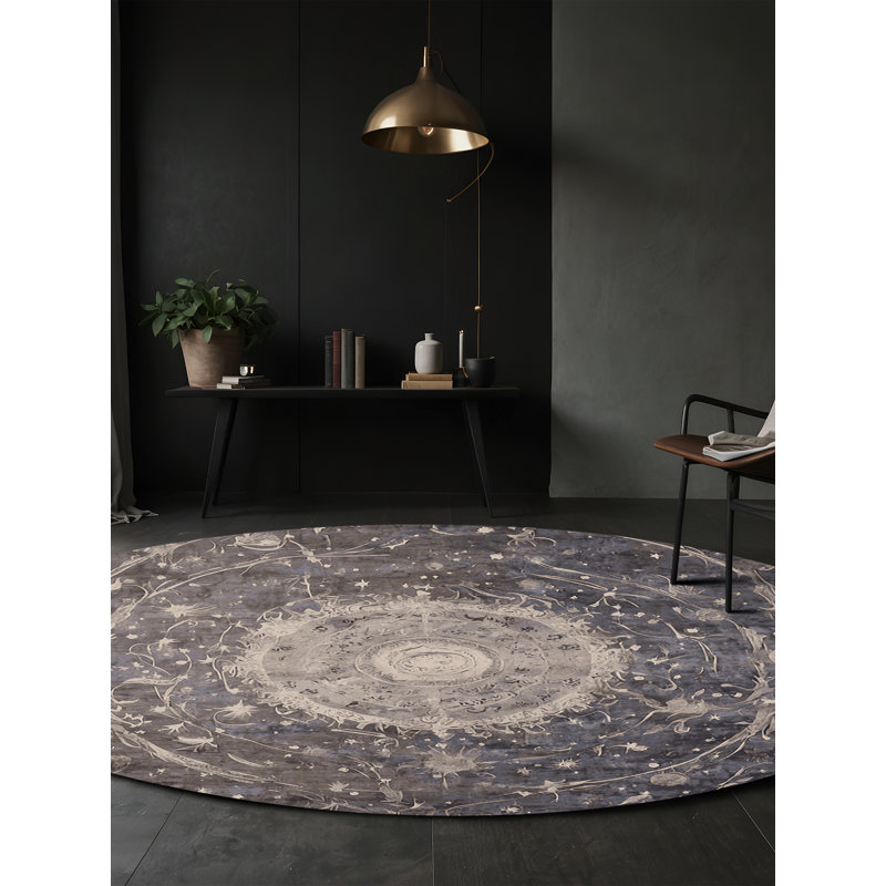 Machine Washable Gray Area Rug, Round 7'