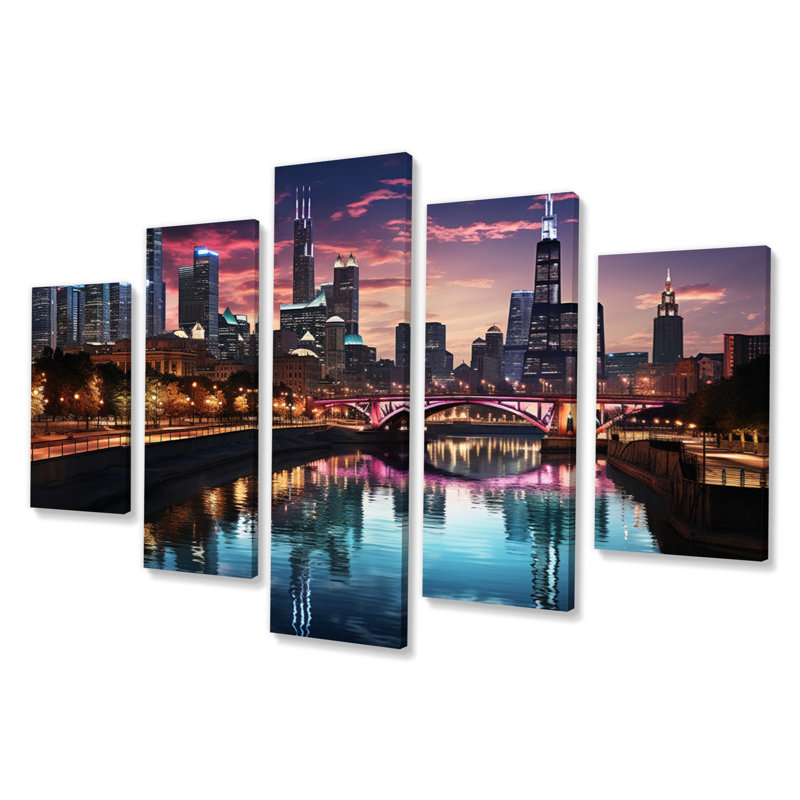 Chicago Cityscape By Night IV, 5 pièces