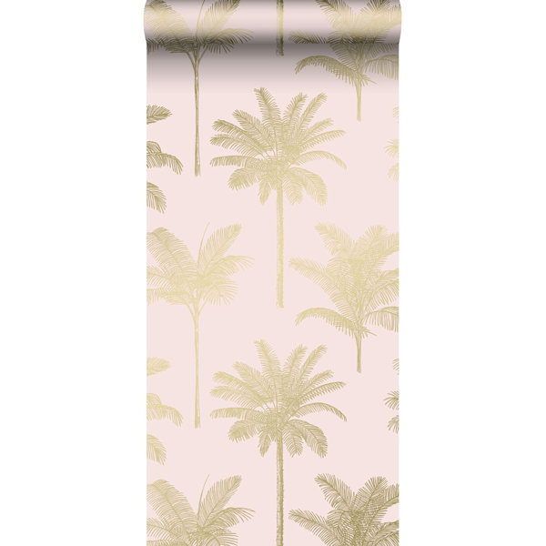 Tropical Palm fronds in light pink on a hot pink background printed on 1.5  pink single face satin, 10 yards