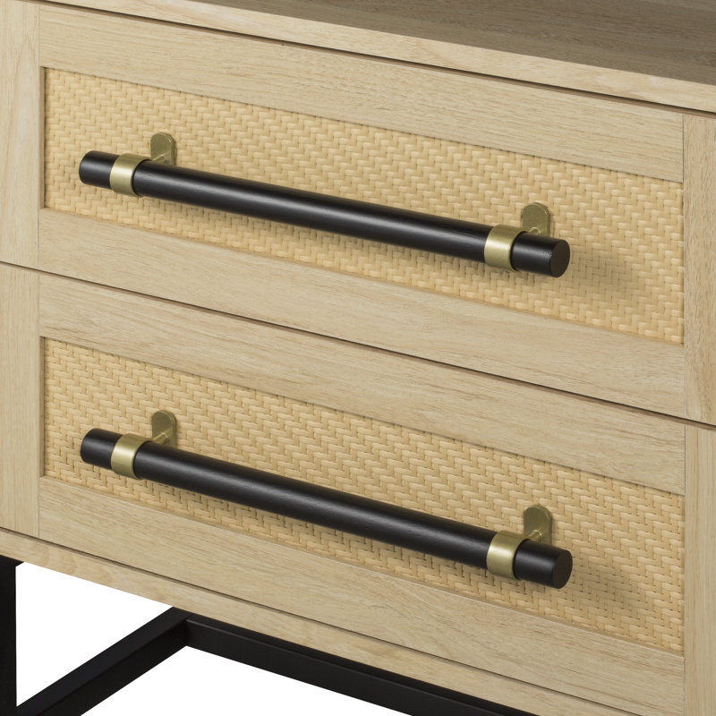 Hopper Studio Sophia 2-Drawer Nightstand in Matte Black with Textured Front, Oversized Pulls, and Sleek Black Metal Base