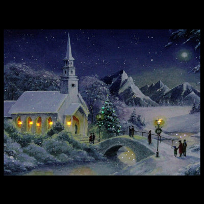 " Fiber Optic Lighted Snow Covered Church Christmas "