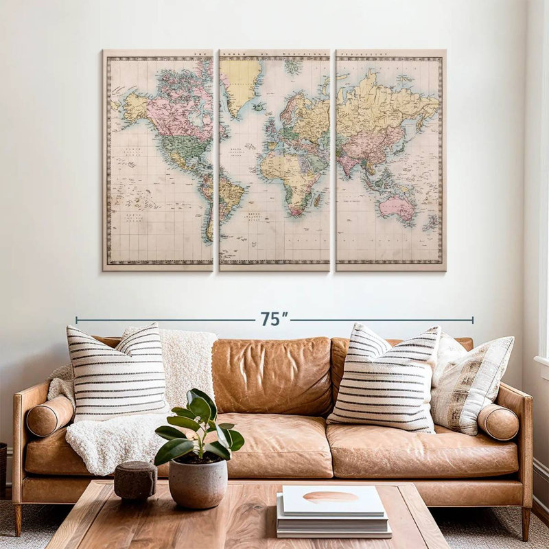 Carte du monde Aliaz Mercator Projection, H 42 po x l 65 po