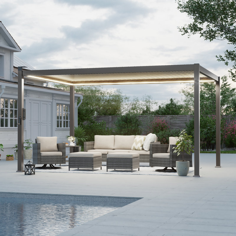 LED Louvered Pergola,Outdoor Pergola with LED Strip Lights, Adjustable Roof Metal Pergola for Patio & Garden, 10 ft x 13 ft