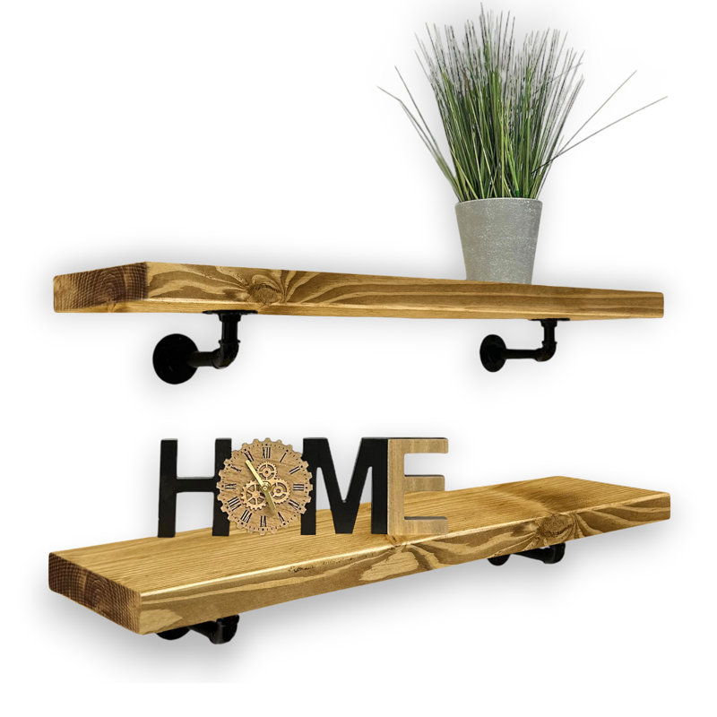 Aleksah Wood Floating Shelf, 4.5cm H x 90cm W x 22cm D, Dark Oak