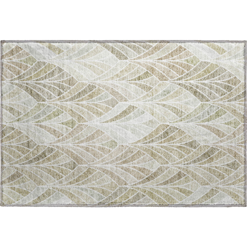 Premium Machine Washable Prisco Khaki Rug, Rectangle 1'8" x 2'6"