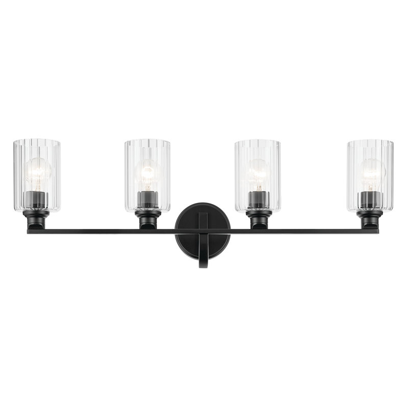 32.25" 4-Light Vanity Light with Fluted Glass, Clear, Satin Black