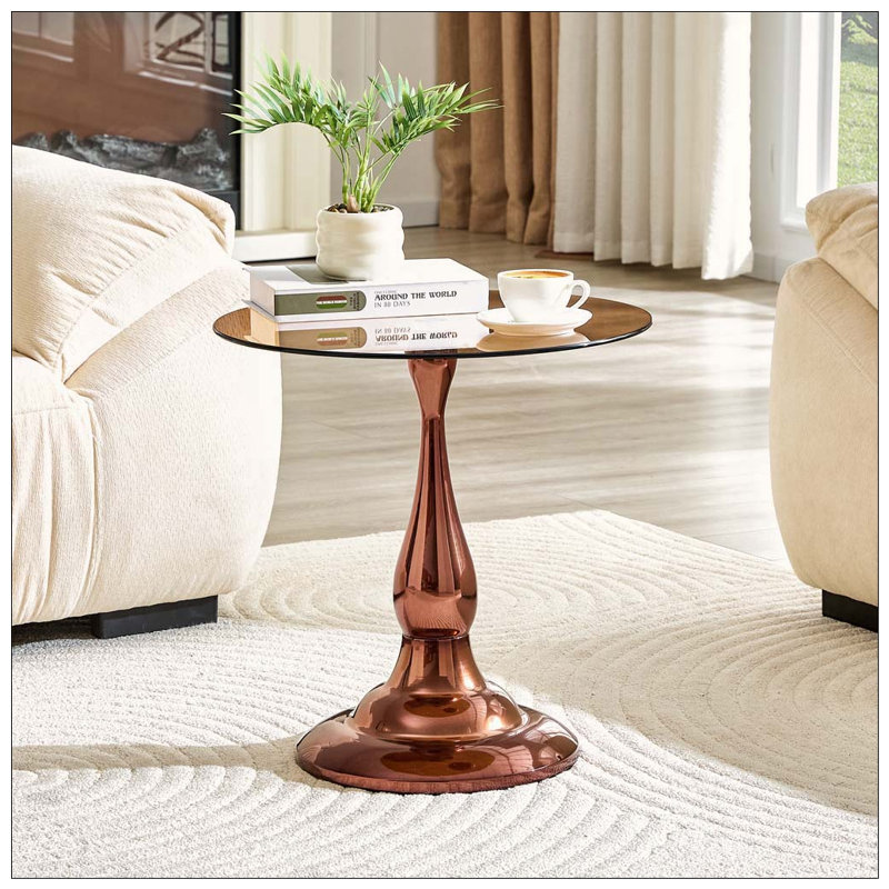 Table de bout ronde 19,6 pouces, Brown,Rose Gold