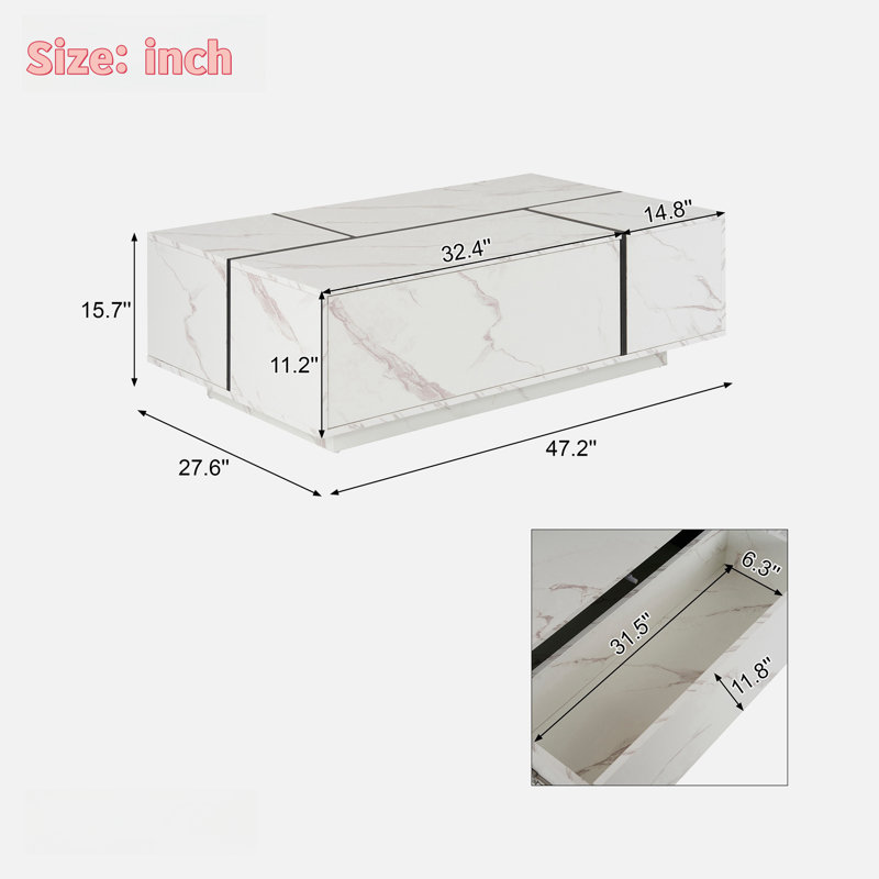 Rectangular Sliding Top Coffee Table With 2 Drawers And 2 Hidden Storage Compartments