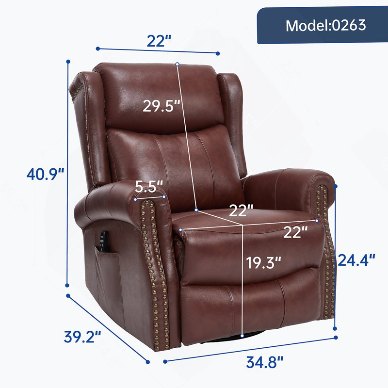 Heat Massage Manual Recliner Chair With Rocker And Swivel In Genuine Leather For Living Room,Red