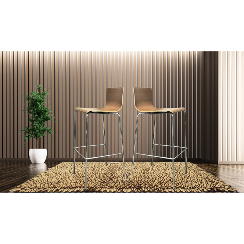 29,50 po H contemporain de 2 avec bois courbé et forme de chaise carrée, style transitionnel moderne, bois franc d'ingénierie, support en acier inoxydable, dossier solide, brun verni, idéal pour les bistro de cuisine