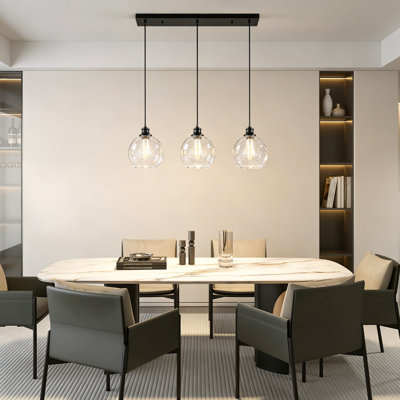 Luminaire suspendu pour îlot de cuisine 3 lumières noir mat