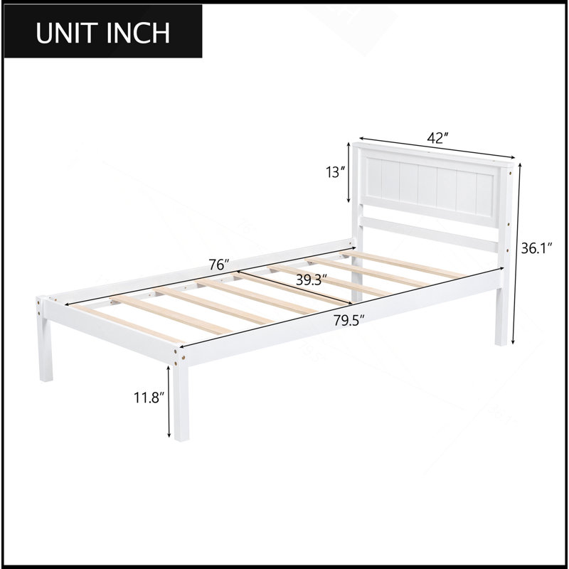 Platform Bed Frame With Headboard, Wood Slat Support, No Box Spring Needed, Twin, White