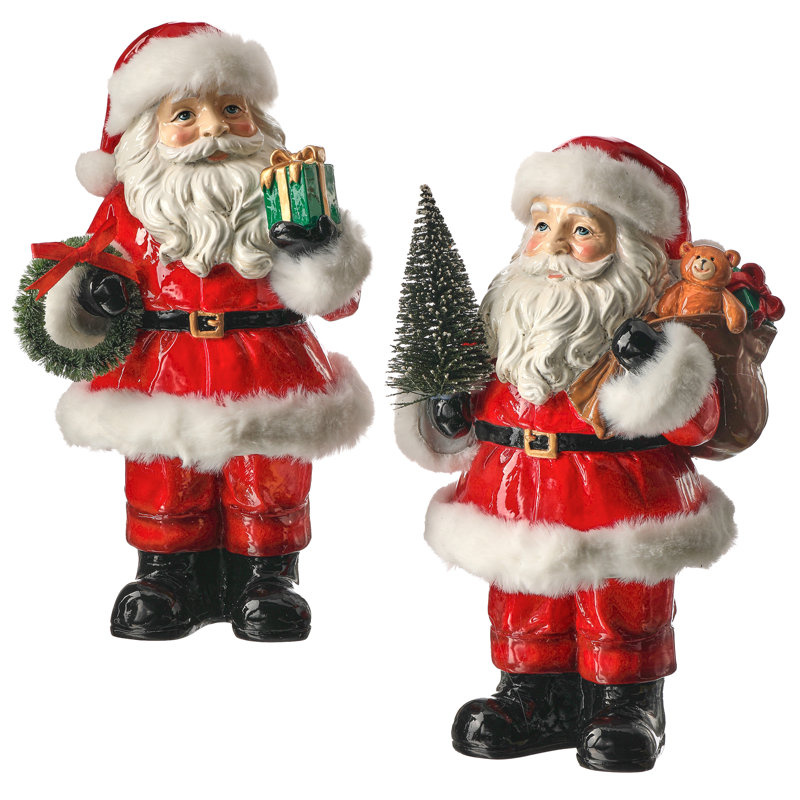 Ensemble de 2 Père Noël en résine 10 po avec arbre et couronne