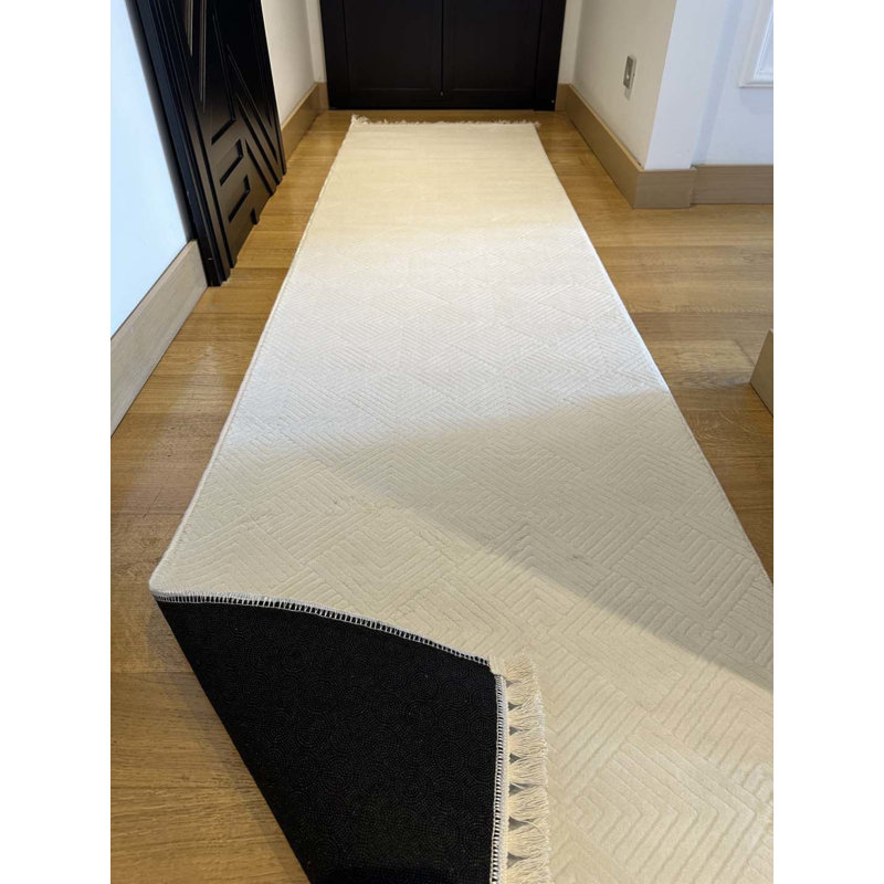 Tapis crème en coton tissé à la machine Landree, Rectangle 6 pi 7 po x 7 pi 3 po