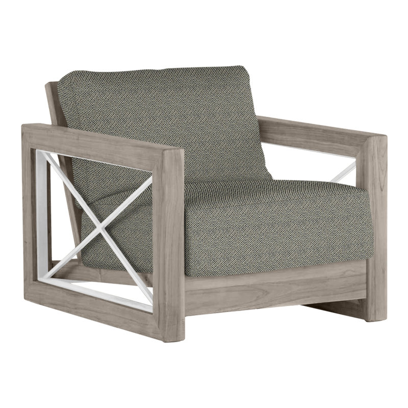 Malta Teak Outdoor Lounge Chair, Oyster Teak/Brushed Stainless, No welt + Standard fill, Intermix Bark