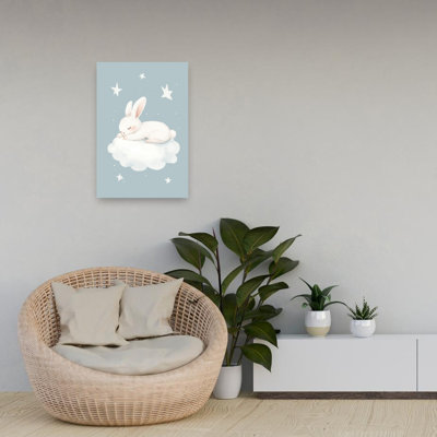 «Dreamy Cloud Bunny Dreamy Peaceful Whimsical Rabbit Forest», reproduction d'art murale
