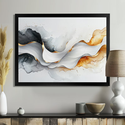 Vagues modernes blanches et dorées d'introspection - Modern Waves, art mural abstrait pour le salon