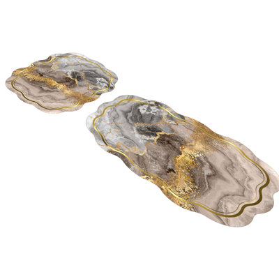 Luxurious Bathmat Set (2 Pieces), White & Mink with Gold Accents, 19.7 x 23.6 inches & 23.6 x 39.4 inches | 100% Polyester, 1.5 lbs, 0.4 in Pile Height | Non-Slip Underside, Antibacterial, Machine Washable for Easy Care & Long-Lasting Use