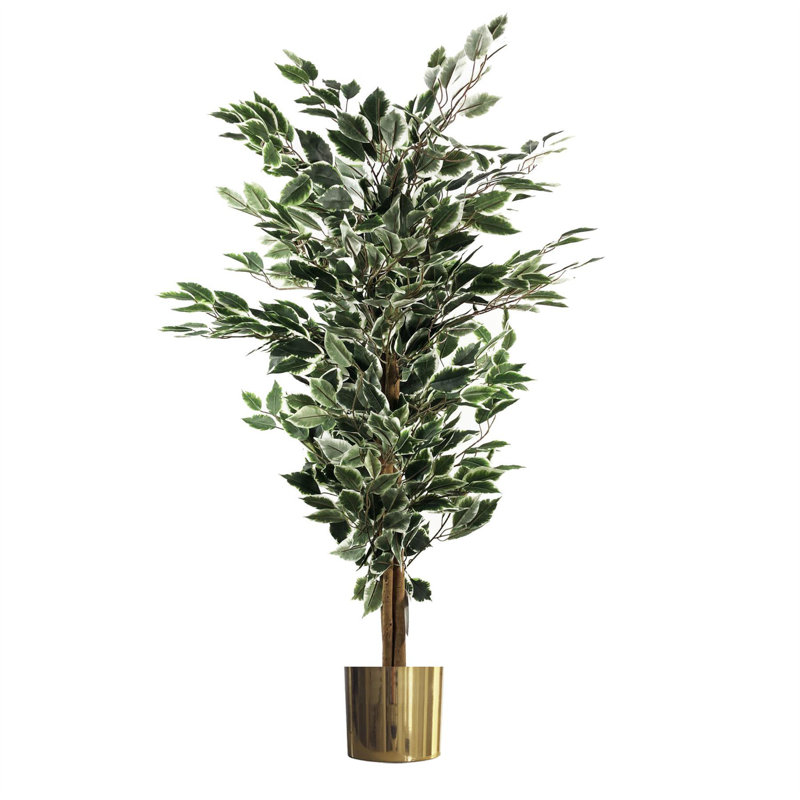 130cm Faux Ficus Tree in Metal Pot, Gold
