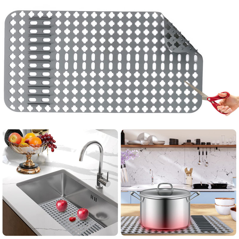 1 PCS Silicone Kitchen Sink Protector Mat, Non-Slip Folding Sink Liner With Drain Holes, DIY Cuttable Farmhouse Sink Mat For Stainless Steel Porcelain Sink