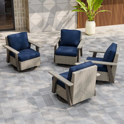 Outdoor Wicker Swivel Glider Chair Set with 5-inch Cushions
