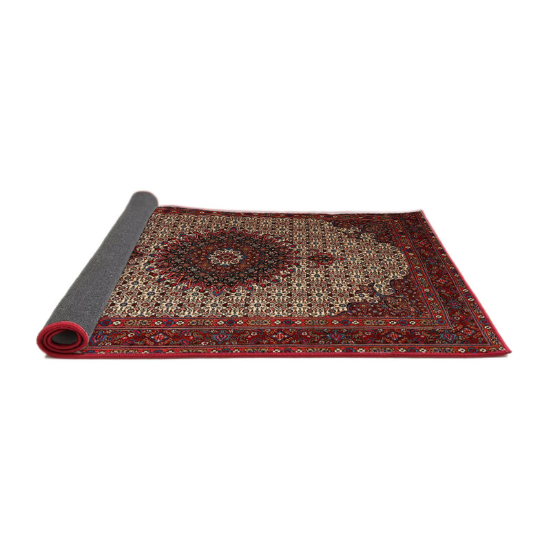 Tapis rouge/beige/noir traditionnel, Rond 7 pi