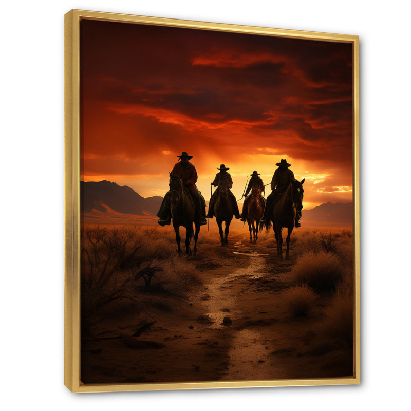 " Western Sunset Riders ", Gold Floater Framed, 32" H x 24" W x 1" D