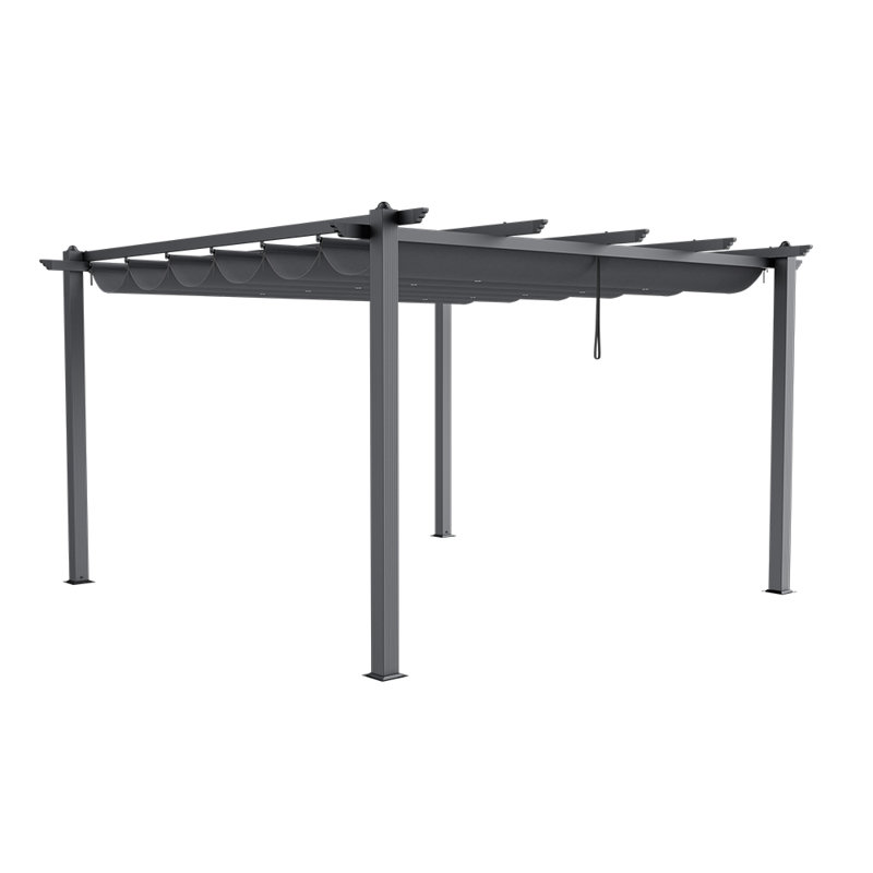 Dakota Fields Polyester Cover Retractable Freestanding Awning, 228cm H x 400cm W x 400cm D, Black