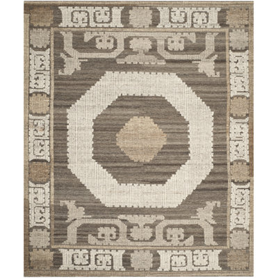 Bakerhill Hand Knotted Wool/Cotton Southwestern Rug in Ivory/Brown