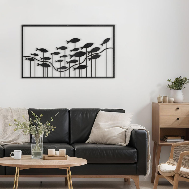 Décoration murale en métal, H 18 po x l 36 po x P 0,05 po, Noir