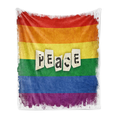 Ambesonne Pride Fleece Throw Blanket Grunge Flag Peace Word Multicolor