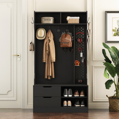 Hall Tree With 6 Hooks,coat Hanger, Entryway Bench