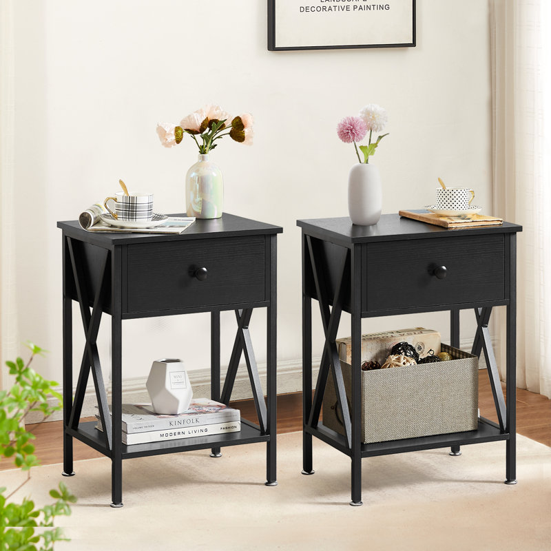 Roberson 1 Drawer Bedside Table, Black