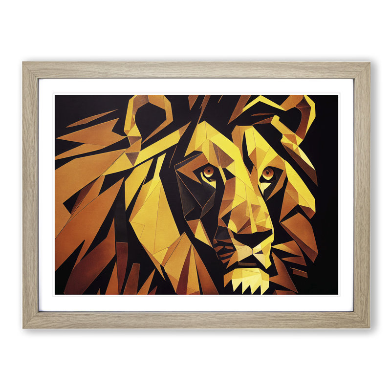 Epic Lion Abstract - Framed Print, 34cm H x 46cm W x 2cm D, Oak