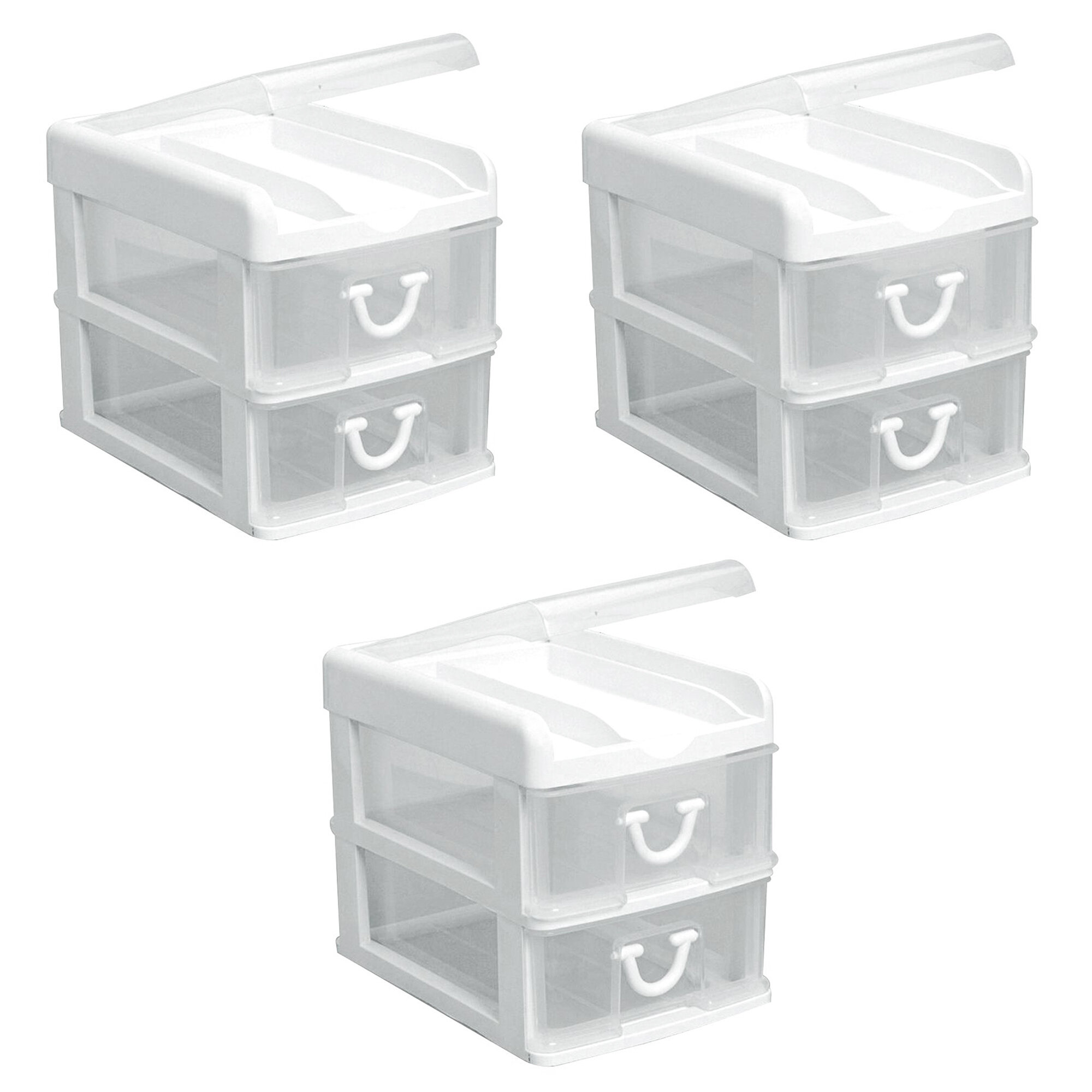 Gracious Living Clear Mini 3 Drawer Desk Organizer with White Finish, 2 Pack
