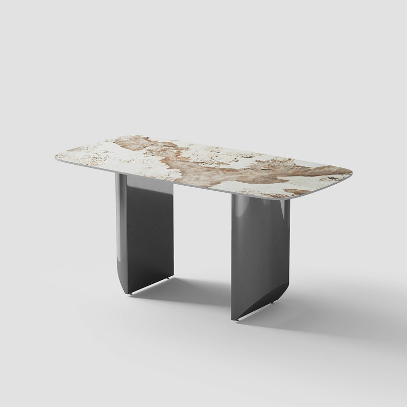 Wakenda 63" Modern Rectangular Sintered Stone Dining Table With Stainless Steel Base, 31.5" W x 63" L, Gray