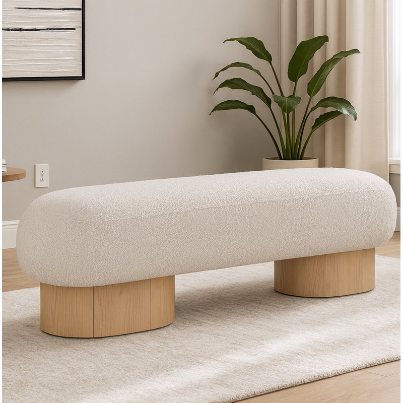 Denyer Fabric Upholstered Bench, Light Oak, Cream Boucle Fabric
