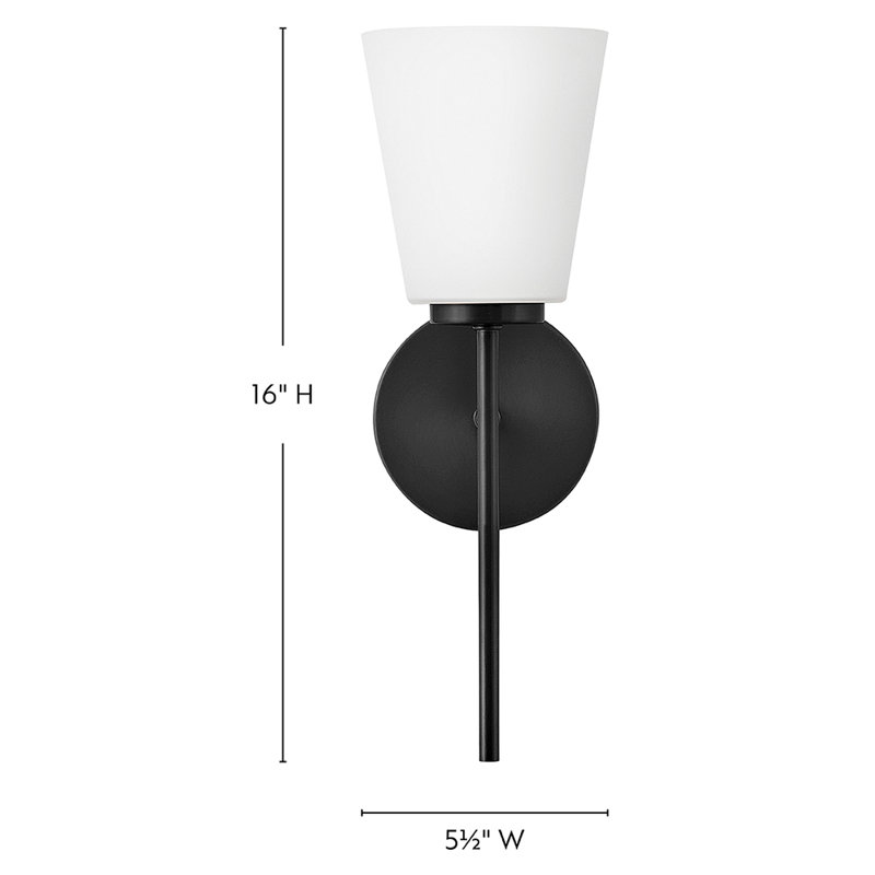 Black Etched Opal Glass Single Light Vanity Sconce