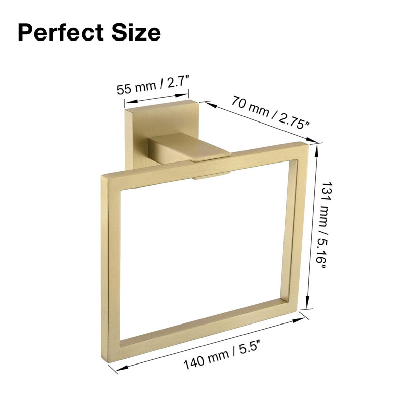 Wall Mount Square Towel Rings (2 Plece), Gold