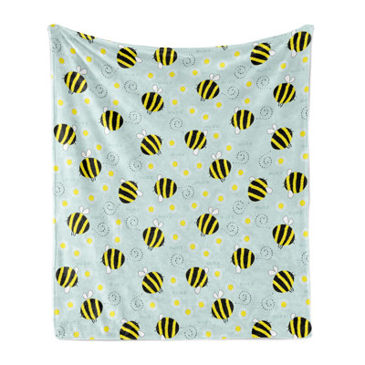 Ambesonne Queen Bee Fleece Throw Blanket Hand Drawn Flower Motifs Pale Blue and Yellow