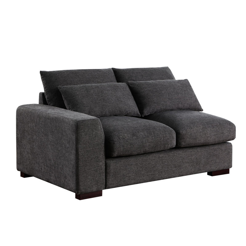 Canapé modulaire en lin avec 2 repose-pieds gris foncé
