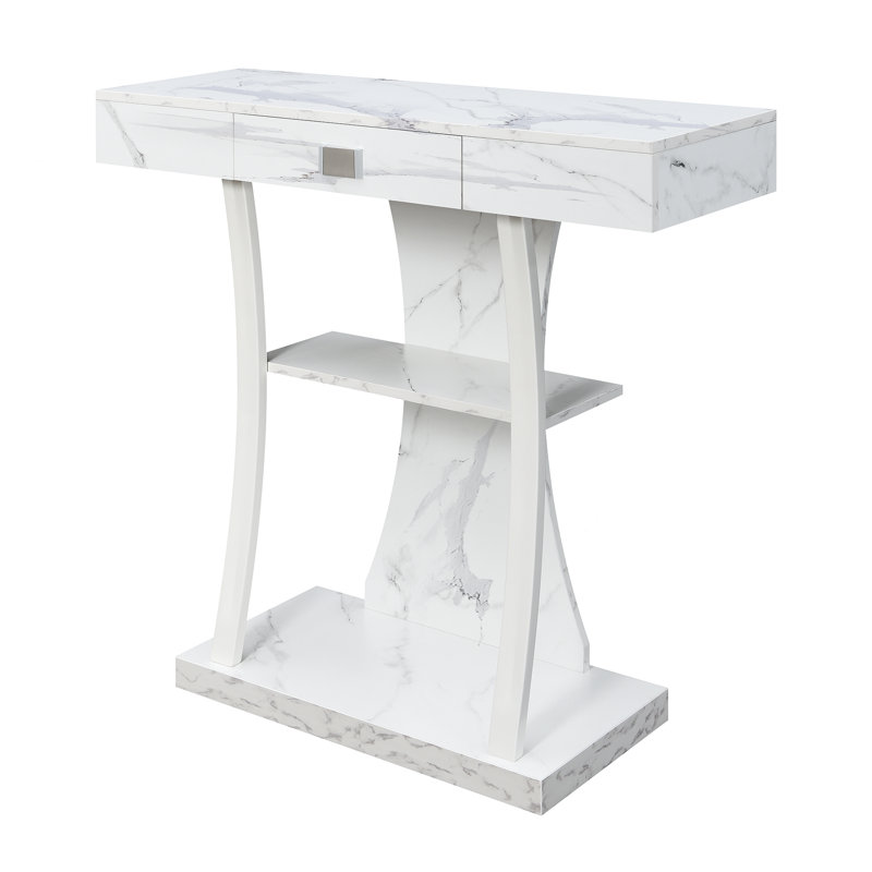 Table de type console à un tiroir Amett, Marbre blanc, H 34 po x l 36 po x P 12 po