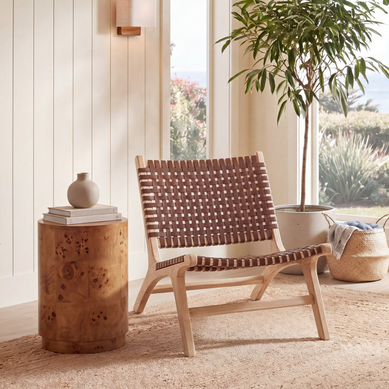 Chaise d'appoint en cuir Denman, Cognac / cuir véritable naturel
