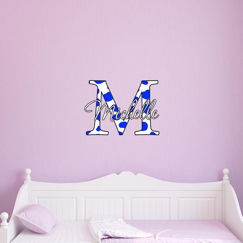 Décalcomanie murale nom imprimé monogramme, H 14 po x l 14 po x P 0,01 po, Bleu, Oui